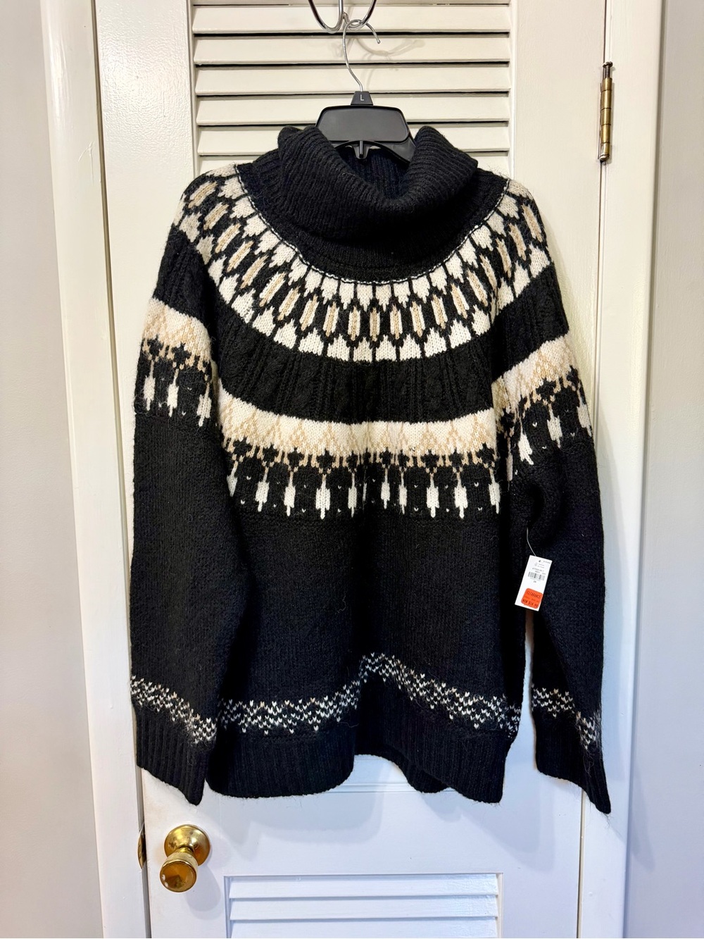 Old Navy Black and Cream Fair Isle Turtleneck Sweater